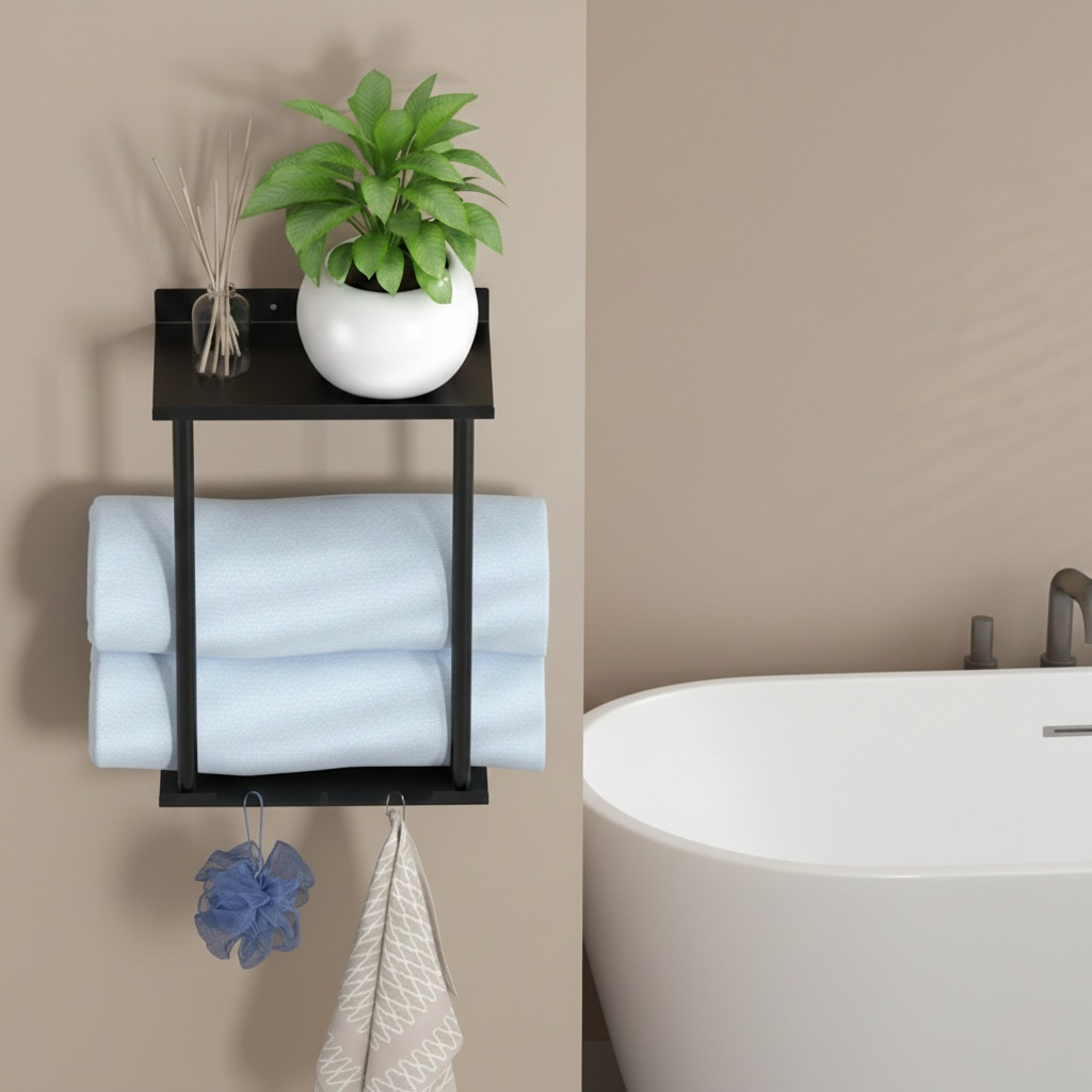 Rack Porte-Serviettes Mural avec Étagère