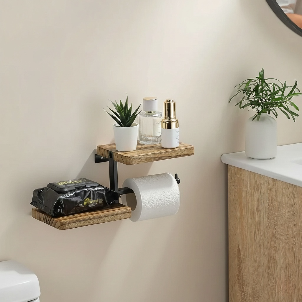 Porte-Papier Toilette Mural Bois