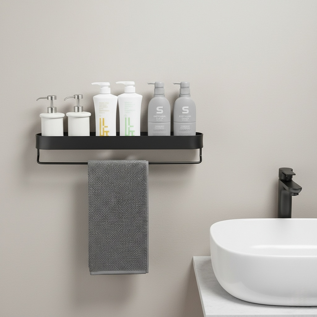 étagère de salle de bain avec porte-serviettes 2