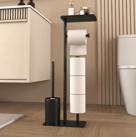 Porte-Papier Toilette sur Pied – Brosse & Support Téléphone
