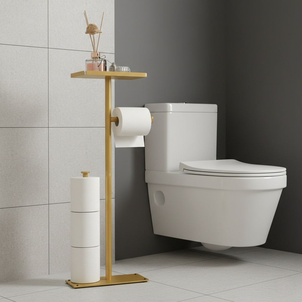 Porte-Papier Toilette sur Pied Doré
