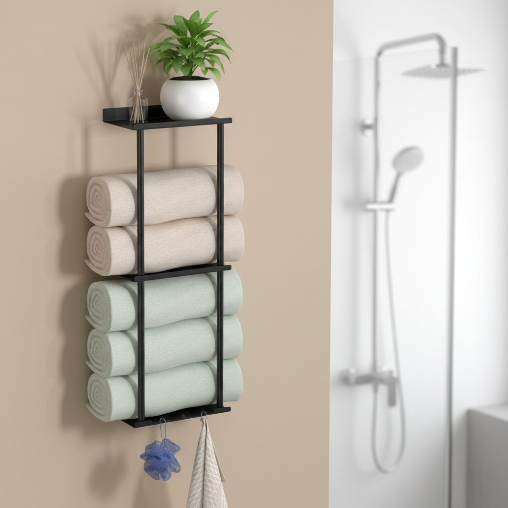 Rack Porte-Serviettes Mural avec Étagère
