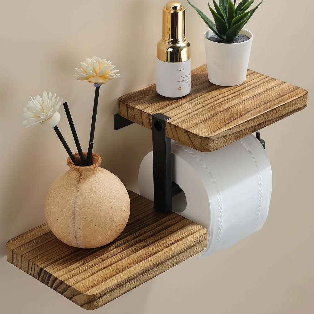 Porte-Papier Toilette Mural Bois