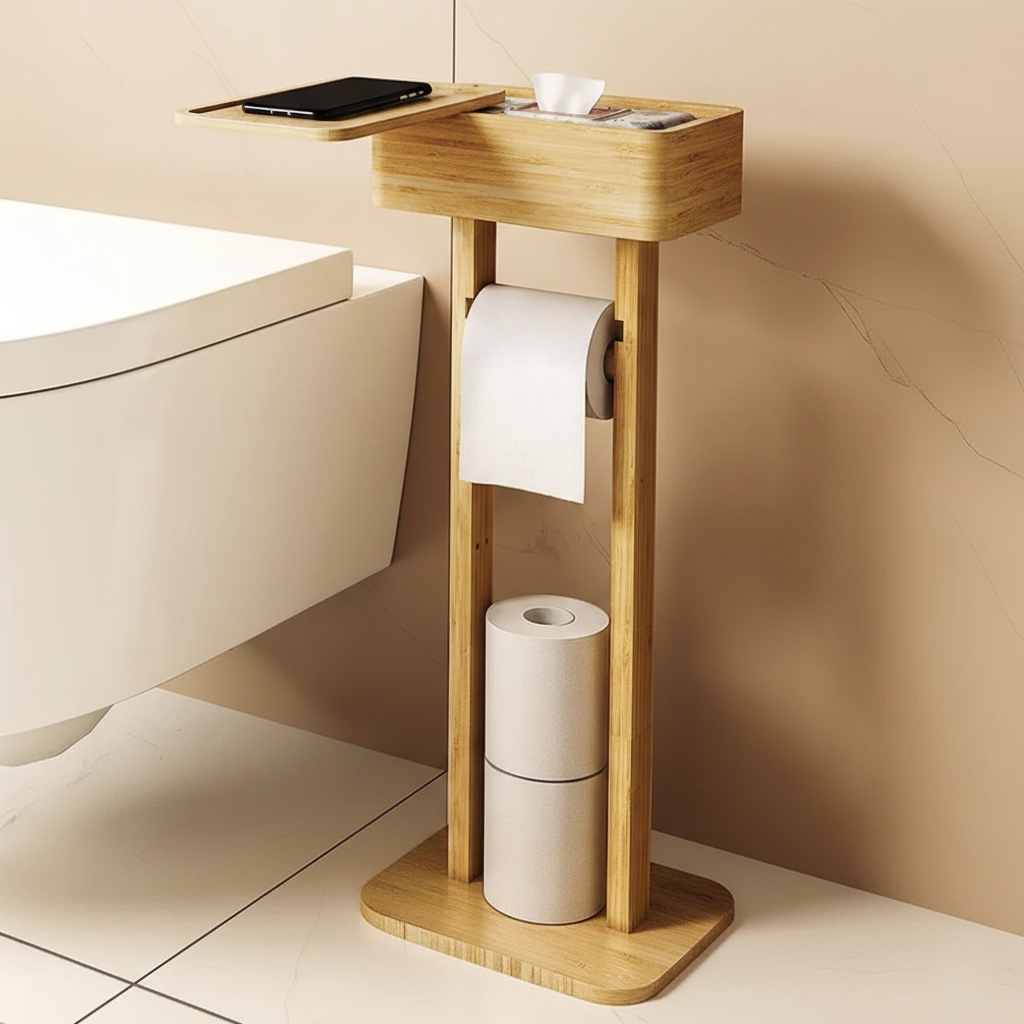Porte-Papier Toilette sur Pied en Bambou