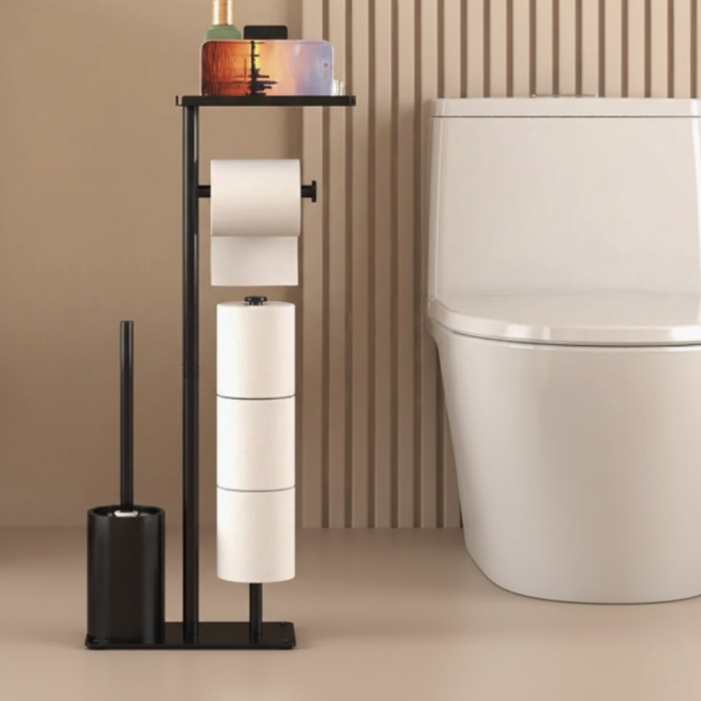 Porte-Papier Toilette sur Pied – Brosse & Support Téléphone