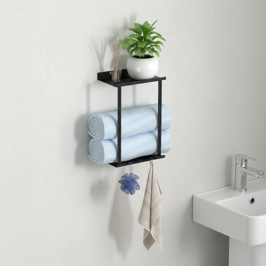 Rack Porte-Serviettes Mural avec Étagère