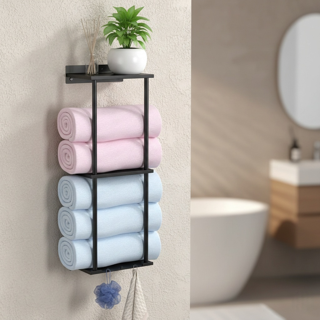 Rack Porte-Serviettes Mural avec Étagère