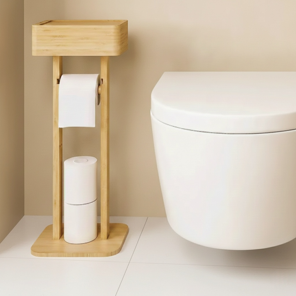 Porte-Papier Toilette sur Pied en Bambou