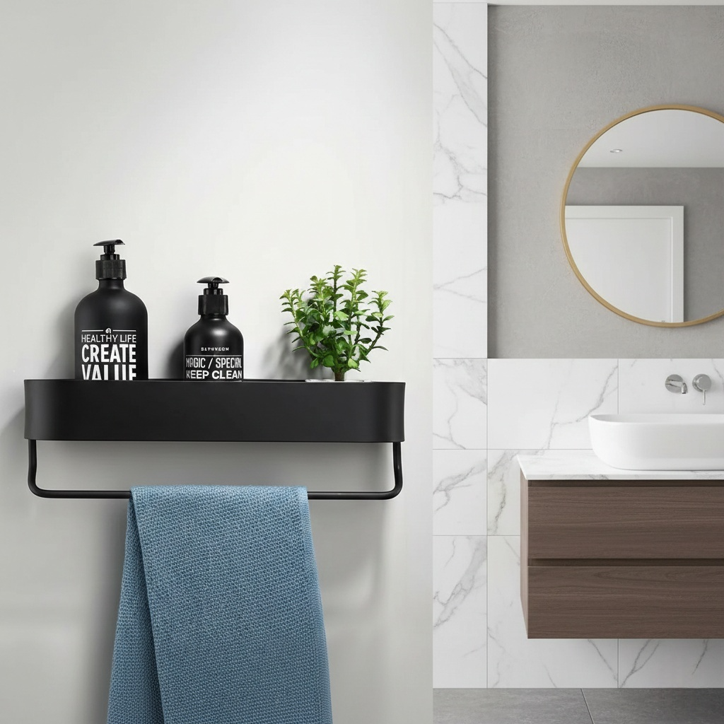 étagère de salle de bain avec porte-serviettes 2