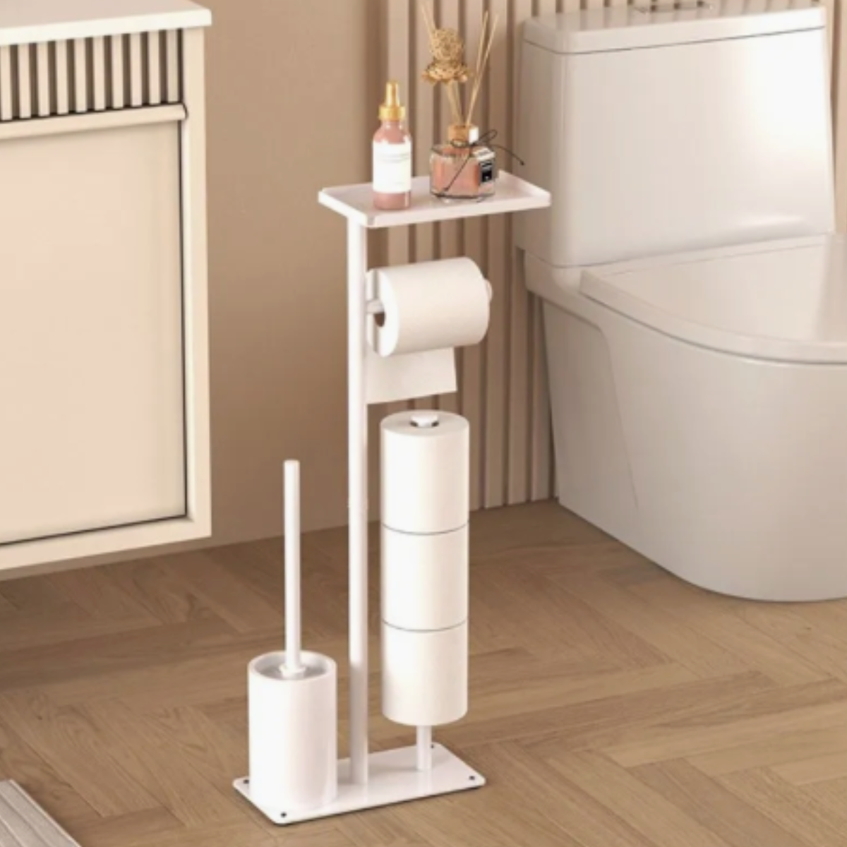 Porte-Papier Toilette sur Pied – Brosse & Support Téléphone