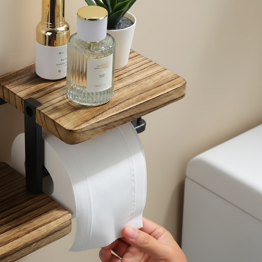 Porte-Papier Toilette Mural Bois