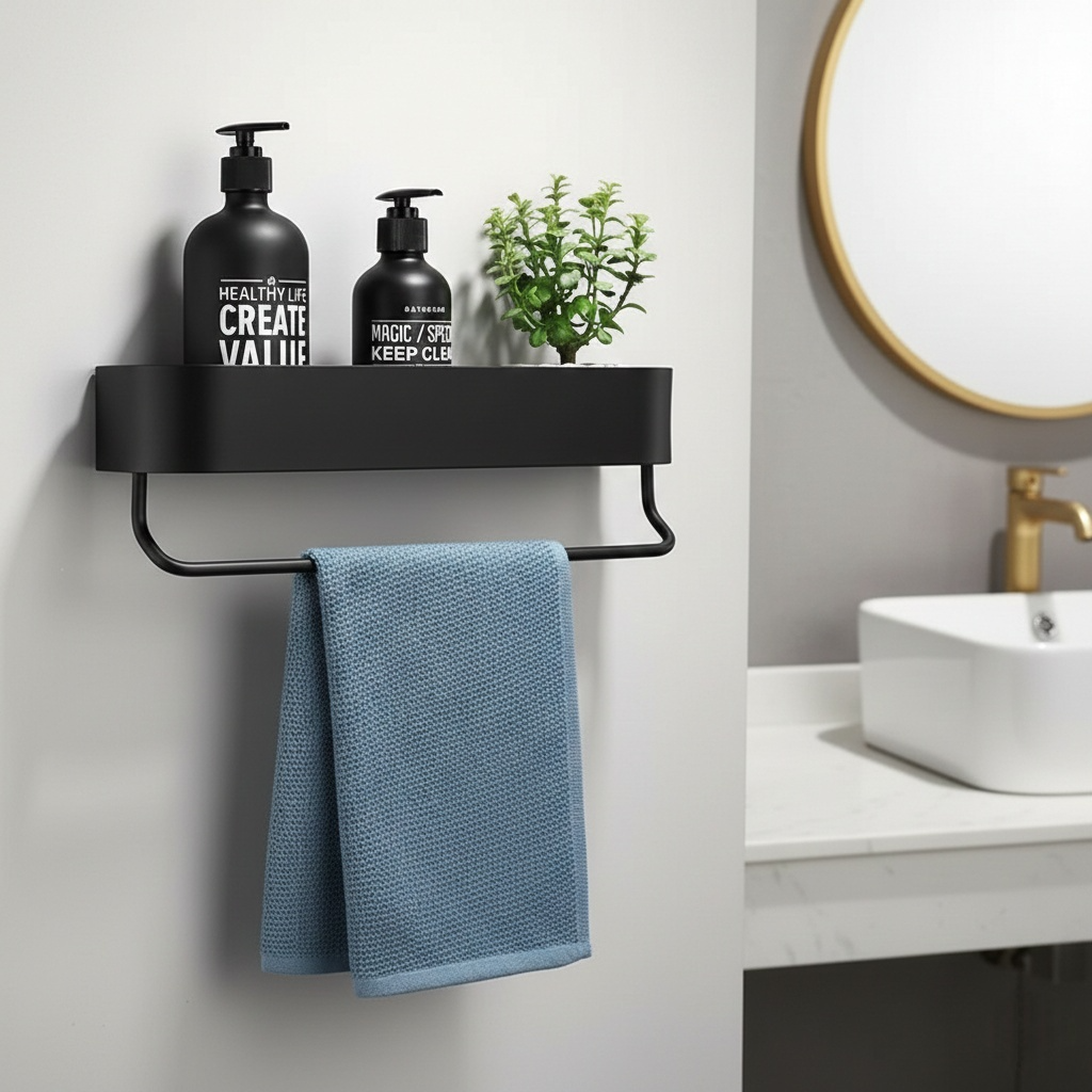 étagère de salle de bain avec porte-serviettes 2