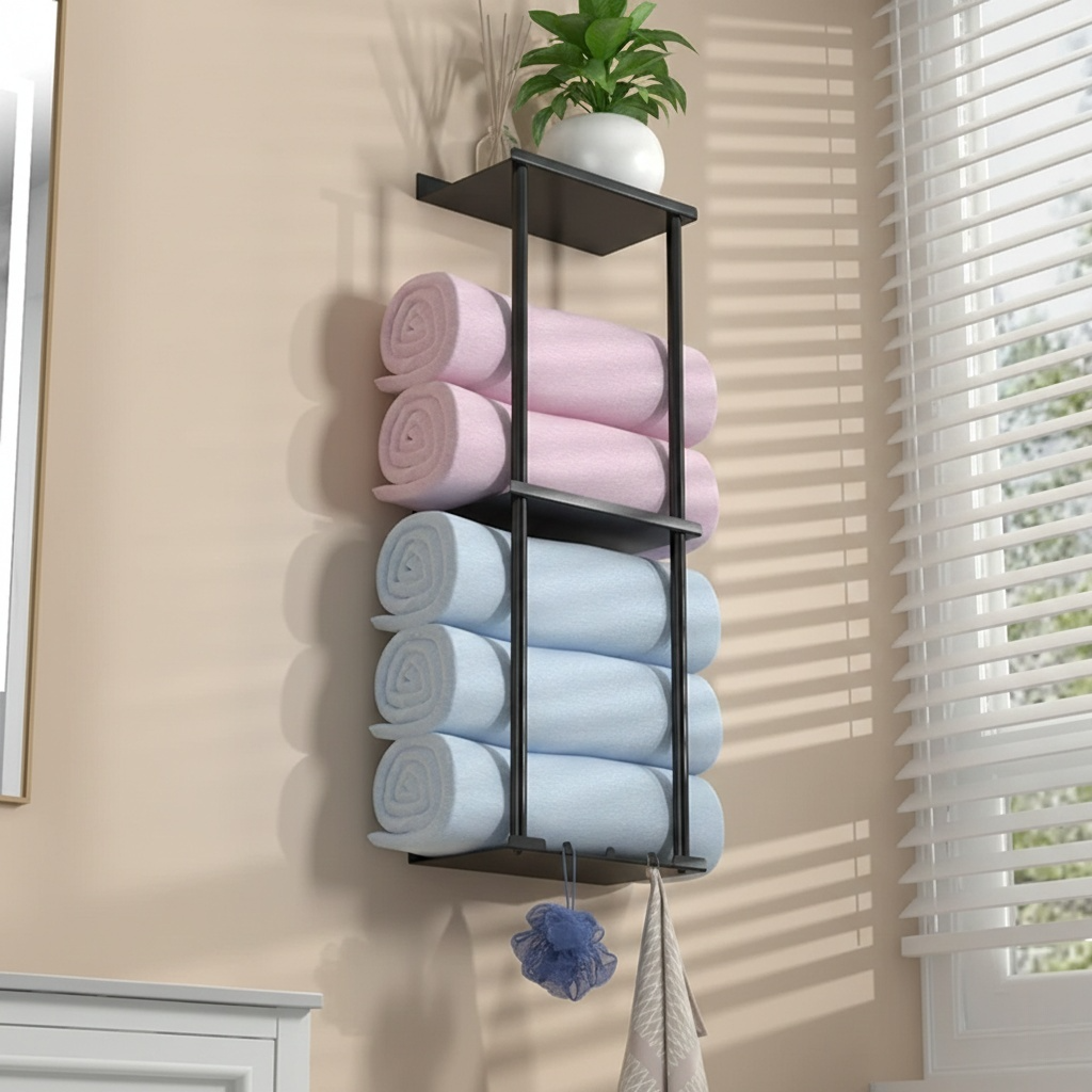 Rack Porte-Serviettes Mural avec Étagère