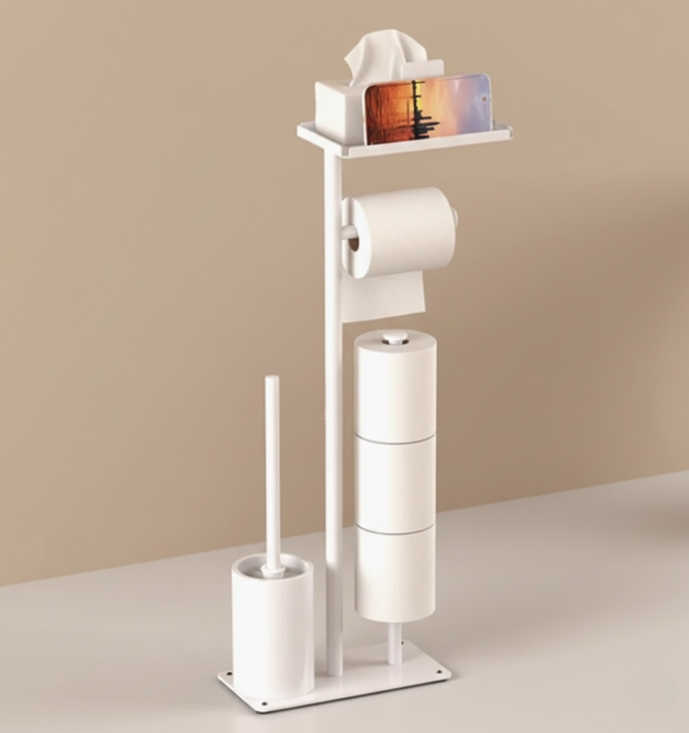 Porte-Papier Toilette sur Pied – Brosse & Support Téléphone