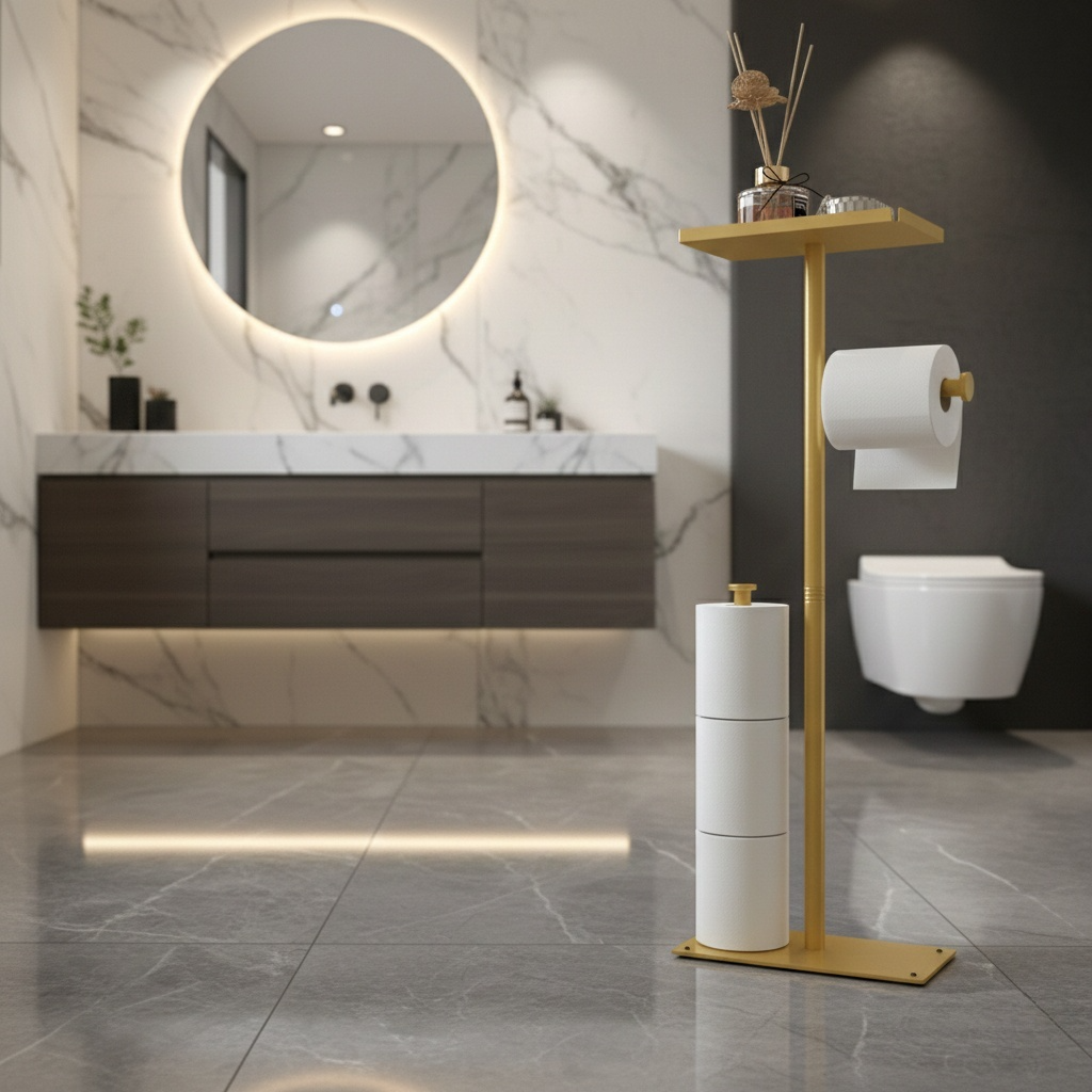 Porte-Papier Toilette sur Pied Doré