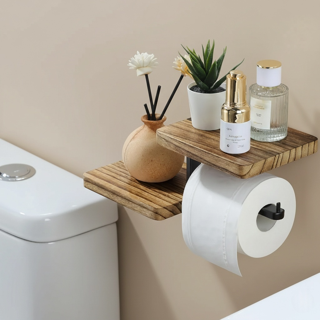 Porte-Papier Toilette Mural Bois