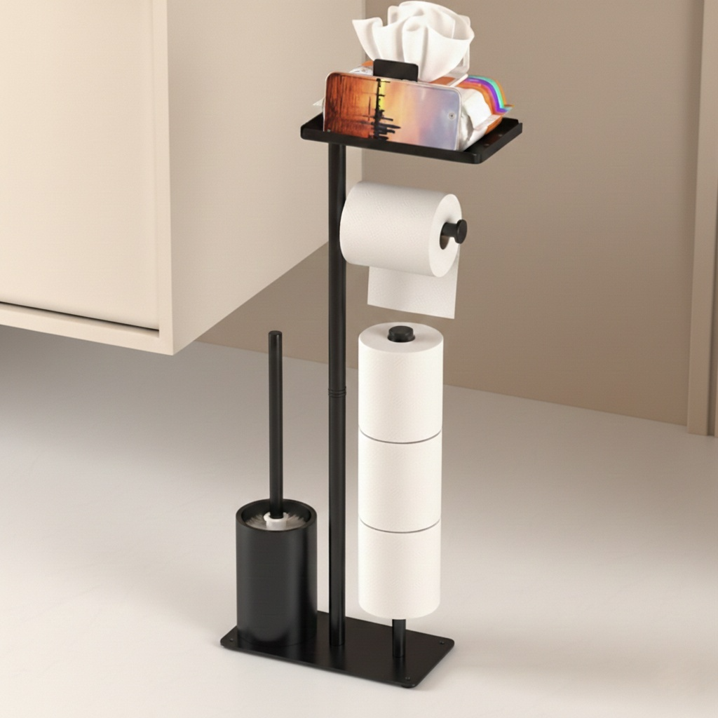 Porte-Papier Toilette sur Pied – Brosse & Support Téléphone