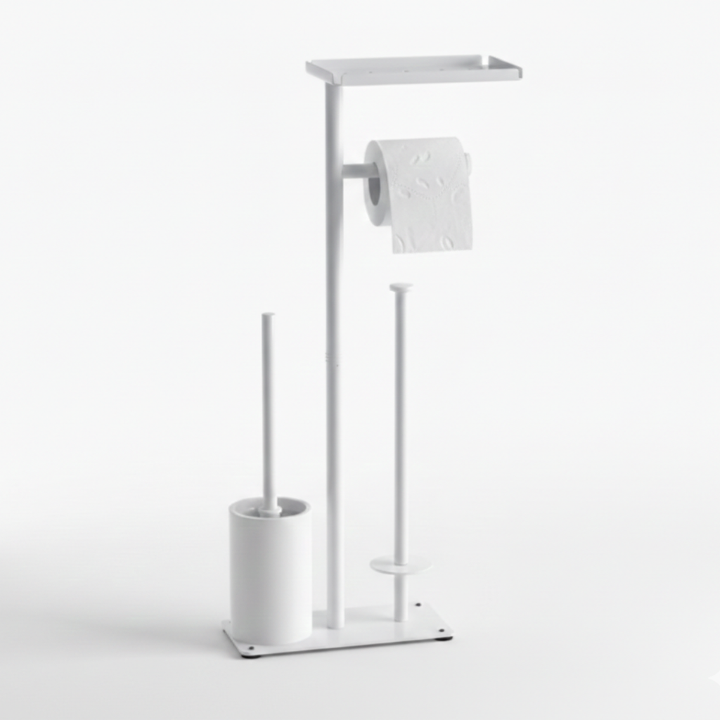 Porte-Papier Toilette sur Pied – Brosse & Support Téléphone