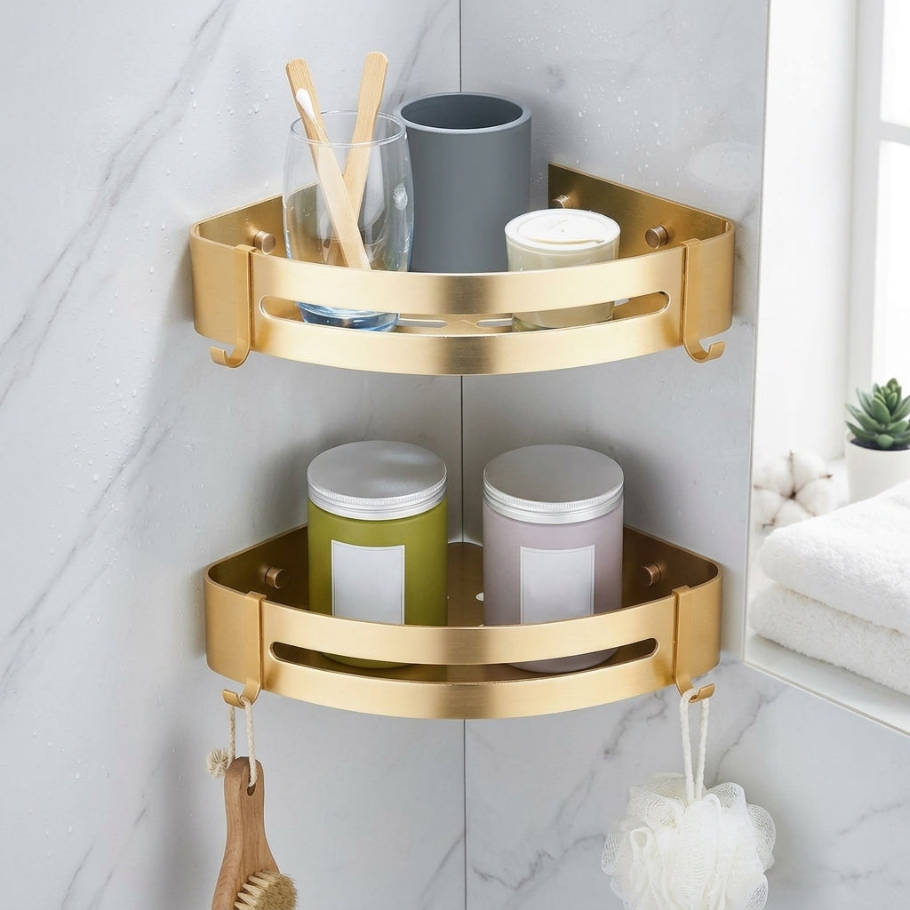 Étagère d'Angle de Douche Dorée