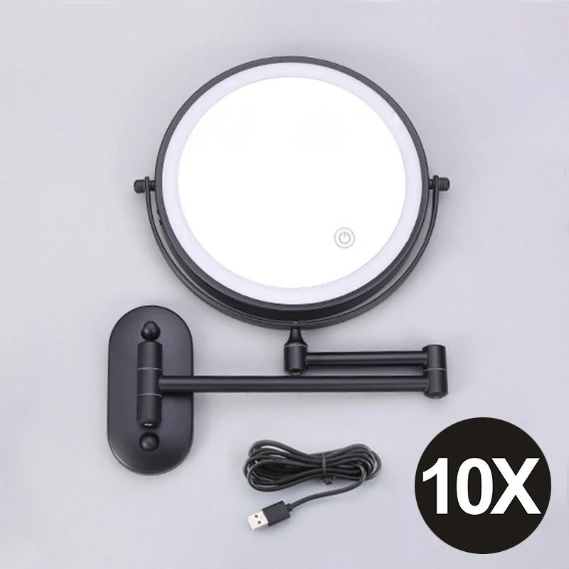 8 inch Wall Mounted Makeup Mirror Black 3X-10X Magnifying 3 color LED light Double Side Bathroom Smart Shaving Cosmetic Mirrors