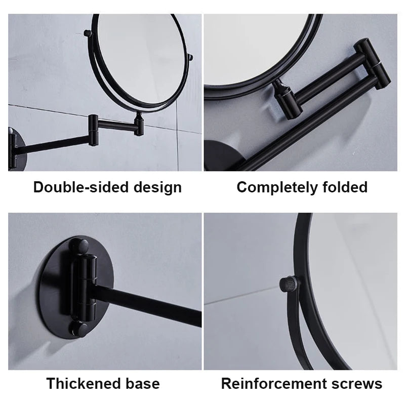 Space-Saving Wall-Mounted Makeup Mirror, 3X/1X Dual-Sided Rotating Mirror with Aluminum Frame, Foldable Design for Bathroom