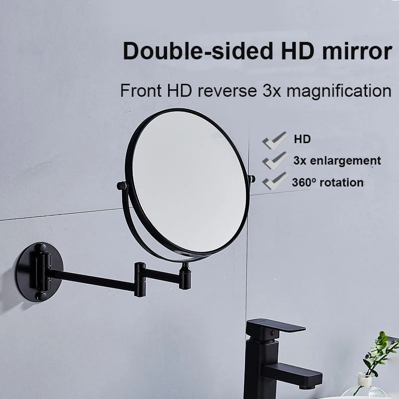 Space-Saving Wall-Mounted Makeup Mirror, 3X/1X Dual-Sided Rotating Mirror with Aluminum Frame, Foldable Design for Bathroom