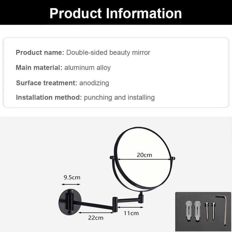 Space-Saving Wall-Mounted Makeup Mirror, 3X/1X Dual-Sided Rotating Mirror with Aluminum Frame, Foldable Design for Bathroom