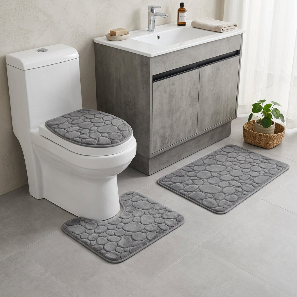 Set de 3 tapis de salle de bain en microfibre