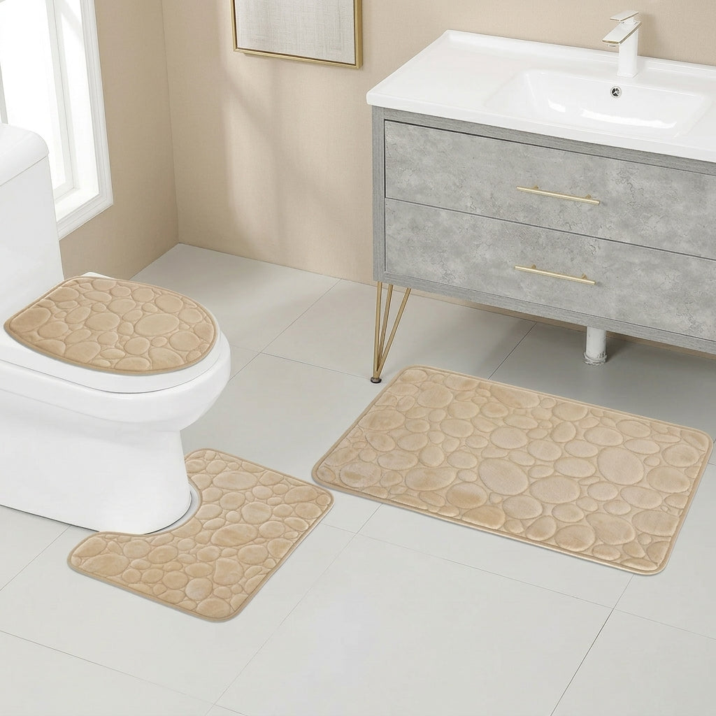 Set de 3 tapis de salle de bain en microfibre