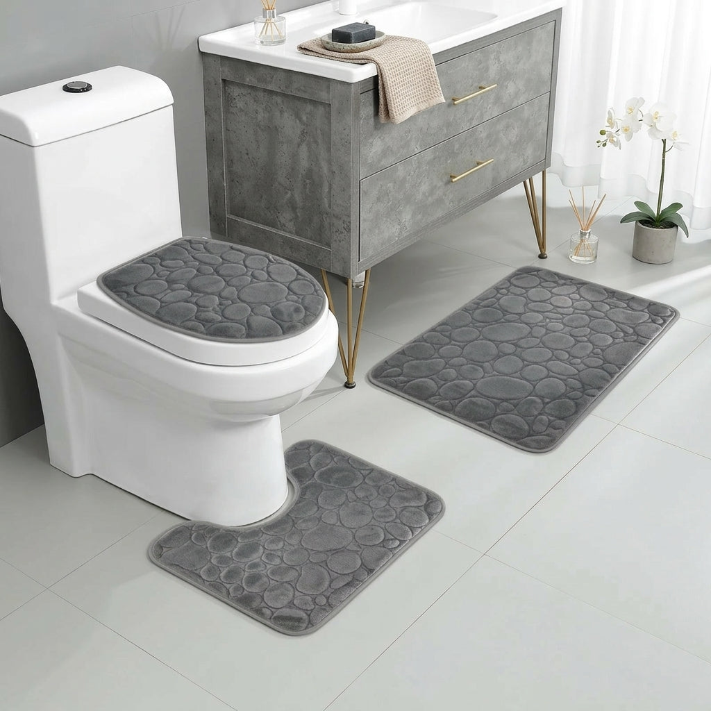 Set de 3 tapis de salle de bain en microfibre
