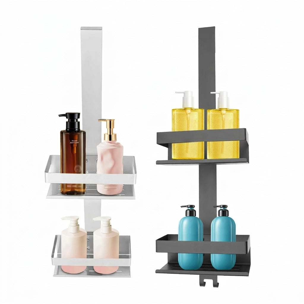 Wall-Mounted Shower Organizer — 2-Tier Shelves